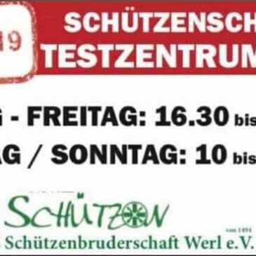 Öffnungszeiten Testzentrum zu Pfingsten 10 – 13 Uhr.